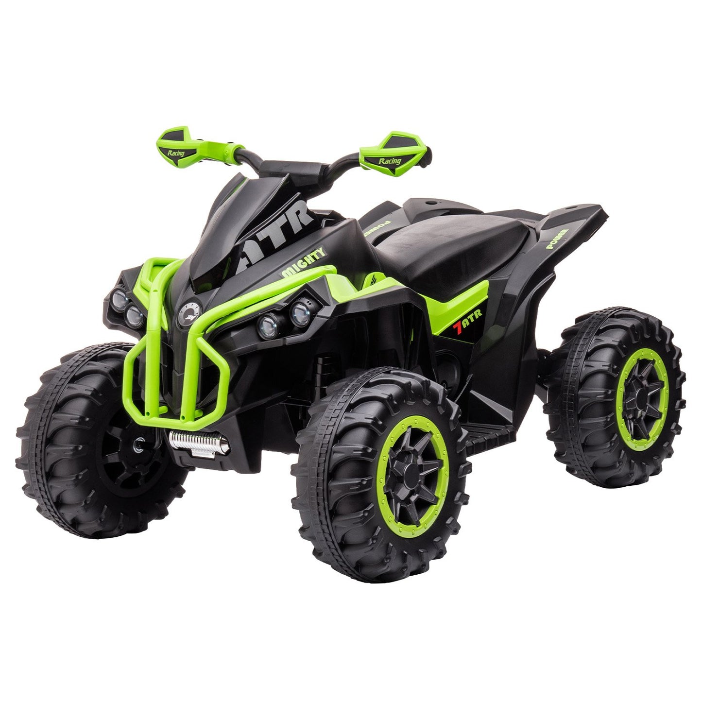 Toy ATV with green accents on a white background