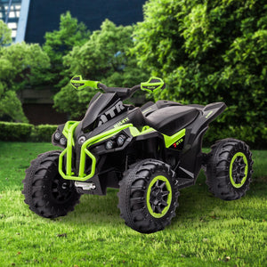 Toy ATV with green accents on a grassy area
