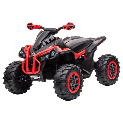 Black and red toy ATV on a white background