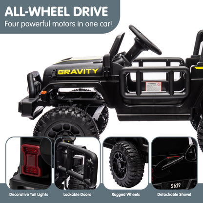 Toy truck with 'Gravity' branding on a gray background