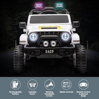 Children's toy truck with illuminated lights on a dark background