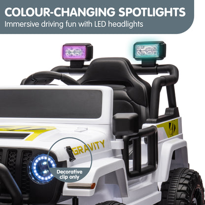 Children's toy truck with LED headlights and 'Colour-Changing Spotlights' feature.