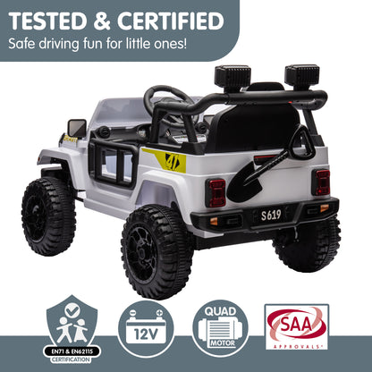 Children's toy truck with certification logos on a white background