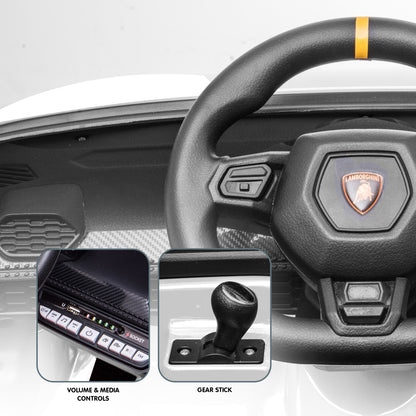 Car interior with steering wheel and control components on a white background