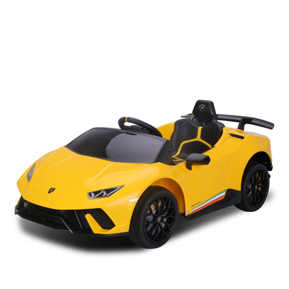Yellow toy car with black details on a white background