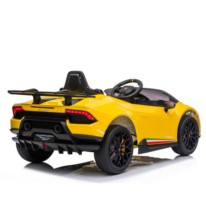 Yellow toy car with black wheels on a white background