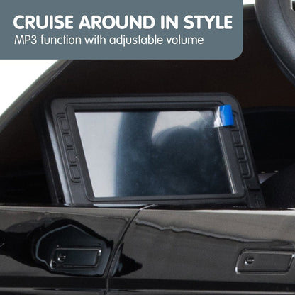 Car dashboard with an MP3 player and screen, featuring text 'Cruise around in style' and 'MP3 function with adjustable volume'.