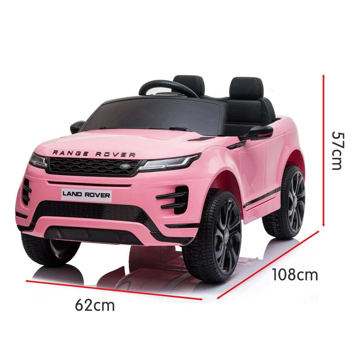 Pink toy car with dimensions on a white background