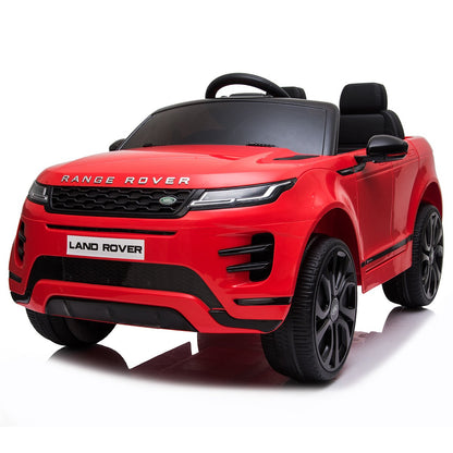 Red toy Range Rover on a white background