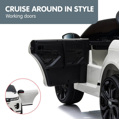Car with open doors and text 'Cruise Around in Style' on a white background