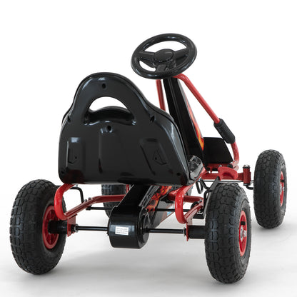 Black and red pedal go-kart on a white background