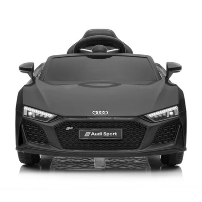 Black toy car with Audi logo on a white background