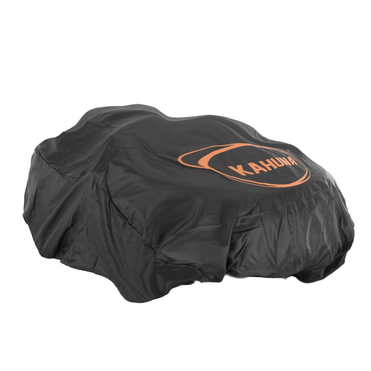 Black motorcycle cover with orange logo on a white background