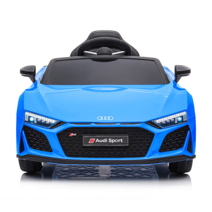 Blue toy car with Audi logo on a white background