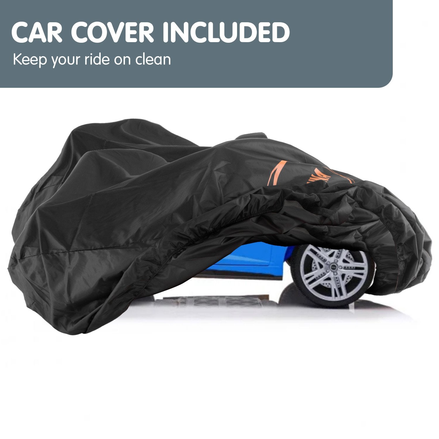 Black car cover on a white background with text 'Car Cover Included' at the top.