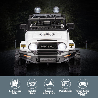 White toy truck with added features on a dark background