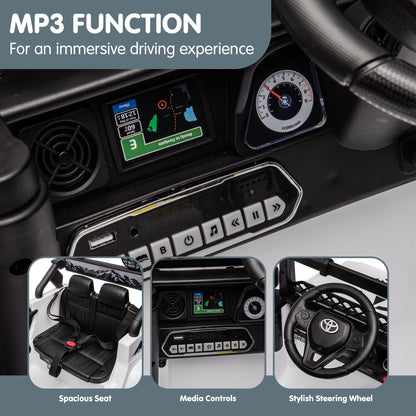 Car interior with MP3 function display, spacious seat, media controls, and stylish steering wheel.