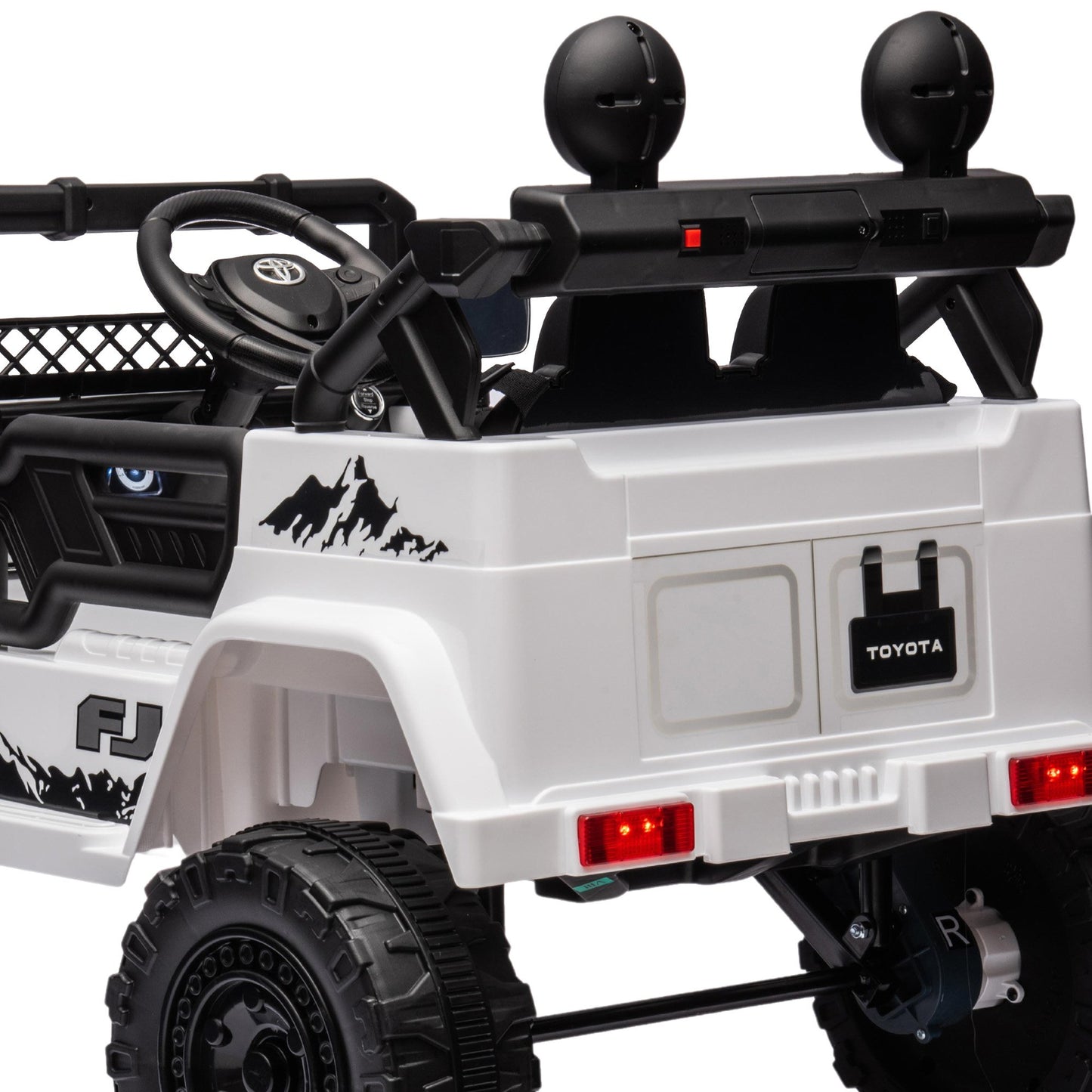 Toy truck with detailed features on a white background