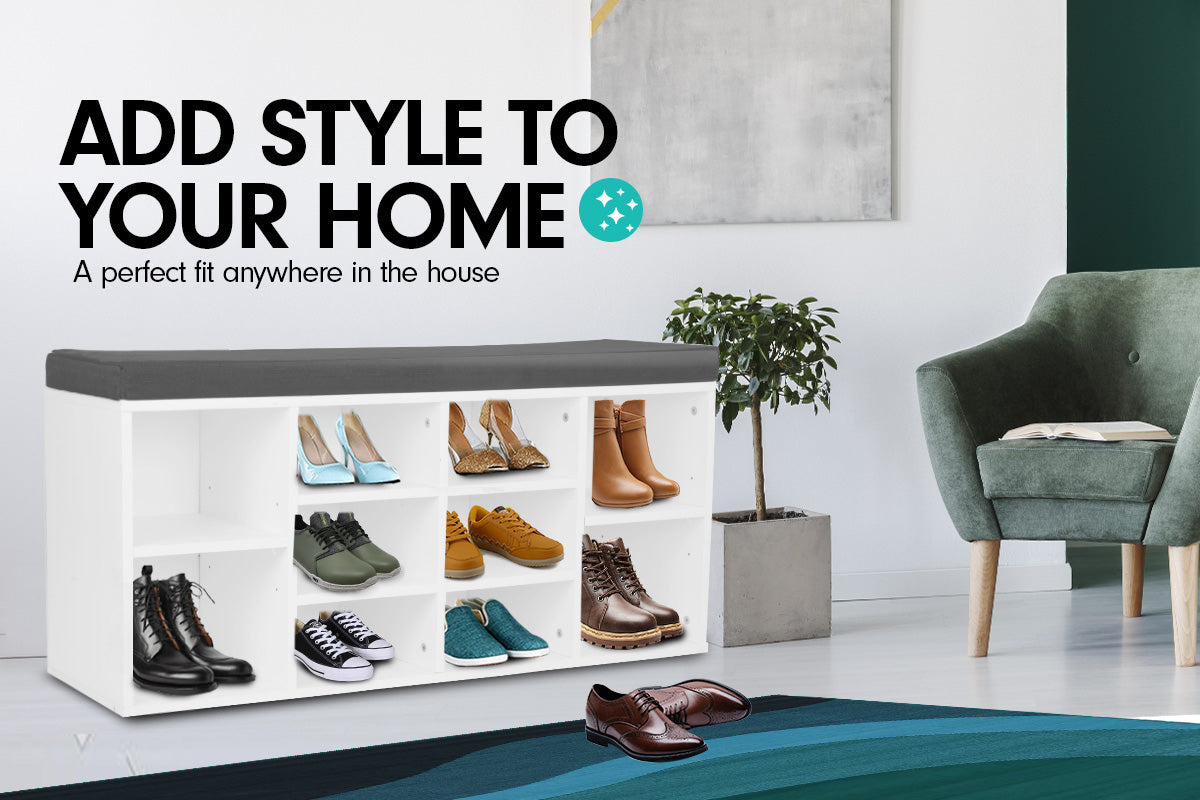 Sarantino Shoe Rack Cabinet Organiser Grey - 104 X 30 X 45 - White