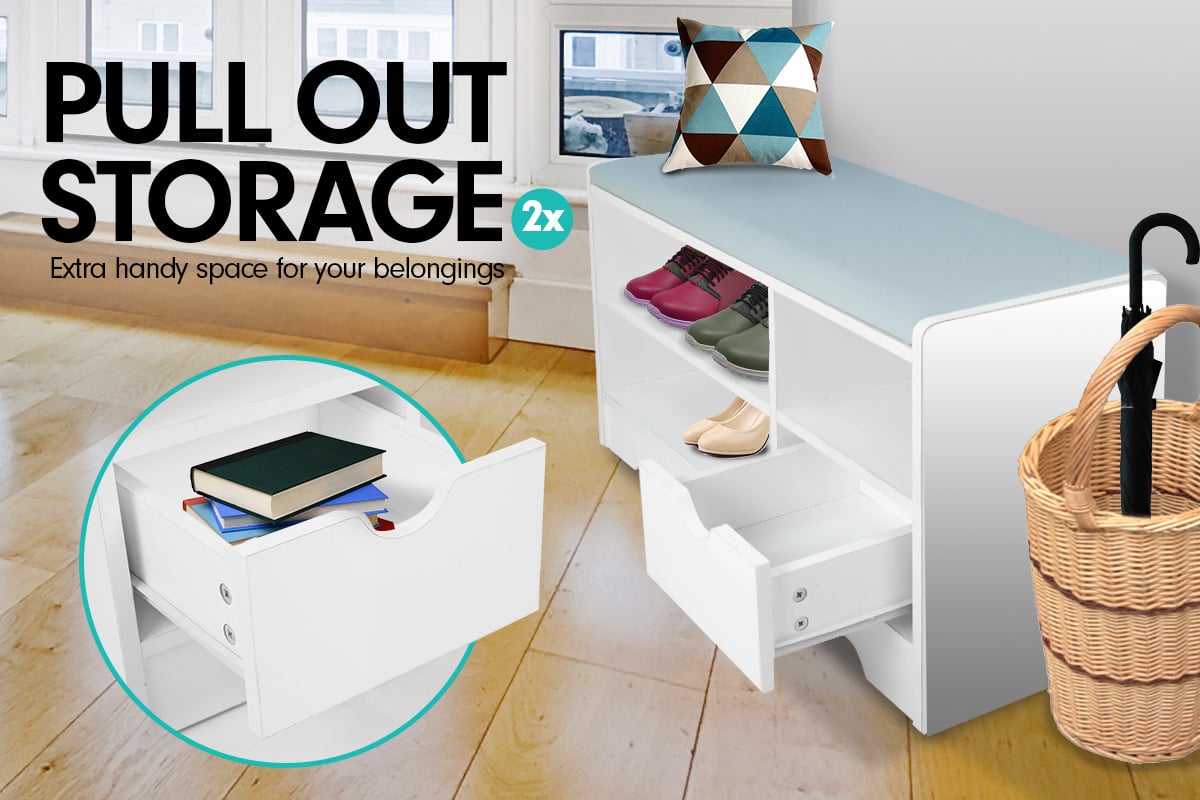 Sarantino Shoe Rack Cabinet Organiser - 80 X 30 X 45 - White