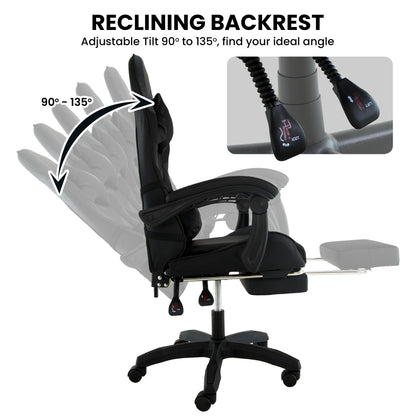 Black office chair with reclining backrest feature on a white background