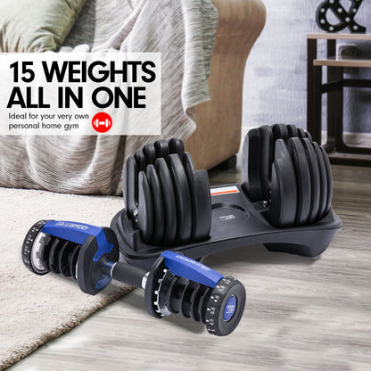 Powertrain Adjustable Dumbbell Set 2x24kg 48kg With Stand-Blue