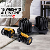 Powertrain Adjustable Dumbbell Set  2x 24kg 48kg With Stand - Gold