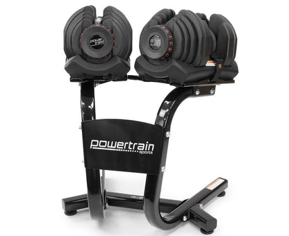 Powertrain 2x 40kg Powertrain Adjustable Dumbbells with Stand - Factory Direct Shop