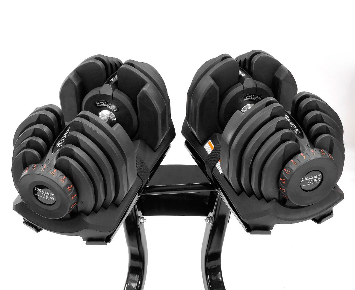 Powertrain 2x 40kg Powertrain Adjustable Dumbbells with Stand - Factory Direct Shop