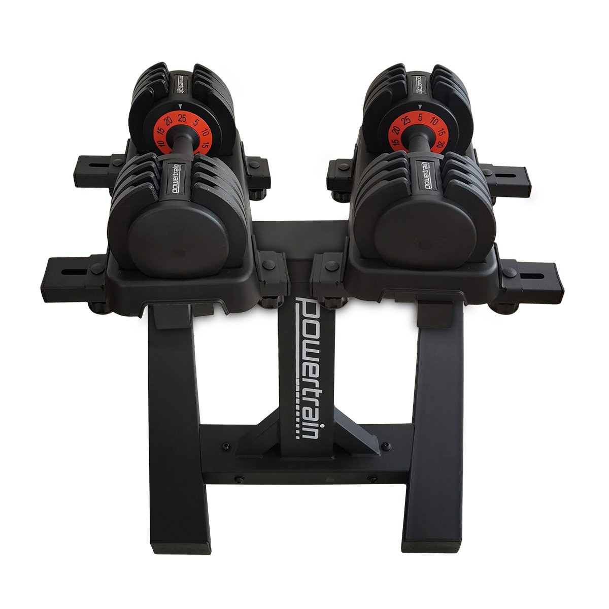 Powertrain Dumbbell Set GEN2 Pro Adjustable - 2 x 25kg - 50kg with Stand - Factory Direct Shop