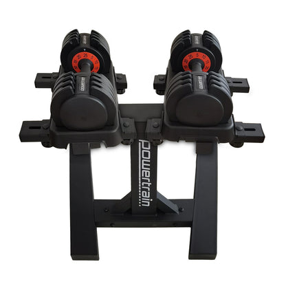 Powertrain Dumbbell Set GEN2 Pro Adjustable - 2 x 25kg - 50kg with Stand - Factory Direct Shop
