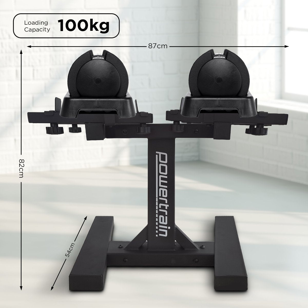 Powertrain Dumbbell Set GEN2 Pro Adjustable - 2 x 25kg - 50kg with Stand - Factory Direct Shop