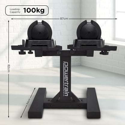 Powertrain Dumbbell Set GEN2 Pro Adjustable - 2 x 25kg - 50kg with Stand - Factory Direct Shop