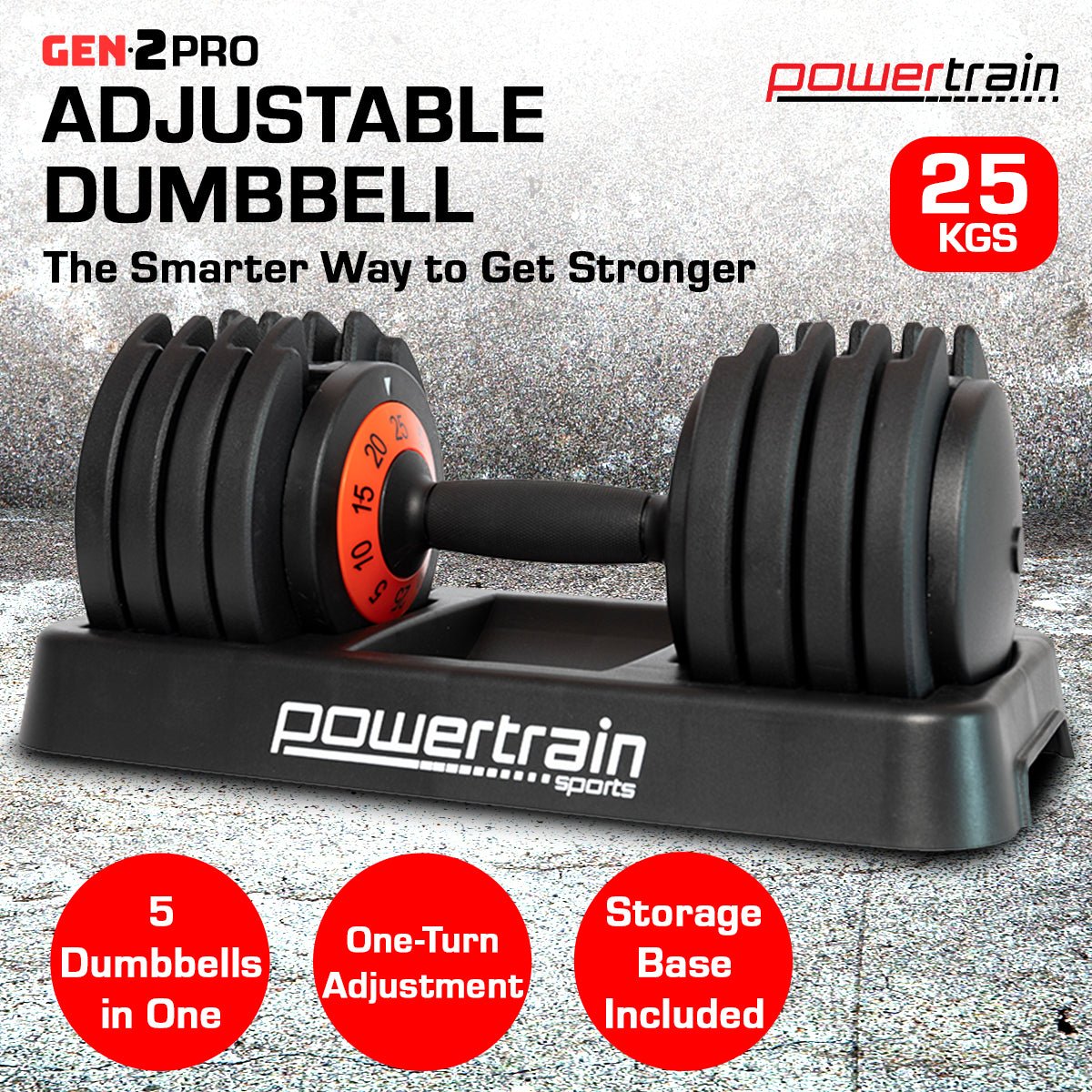 Powertrain GEN2 Pro Adjustable Dumbbell Weights - 25kg - Factory Direct Shop