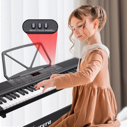 Karrera 61-key Electronic Led Keyboard 75cm Portable Piano In Black With Microphone Input, Headphone Output, 255 Timbres & Rhythms