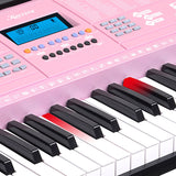 Karrera 61 Keys Electronic LED Piano Keyboard with Stand - Pink