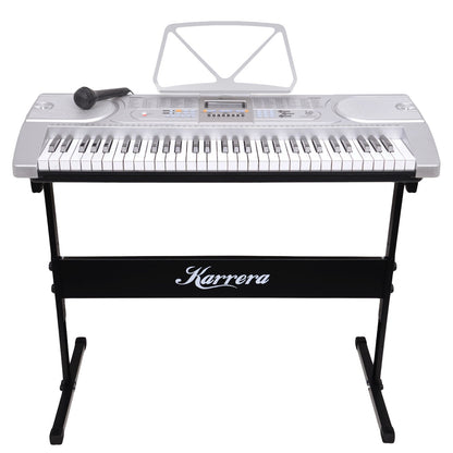 Karrera 61 Keys Electronic Keyboard Teaching Piano with Electric Stand in Silver CHJ-61