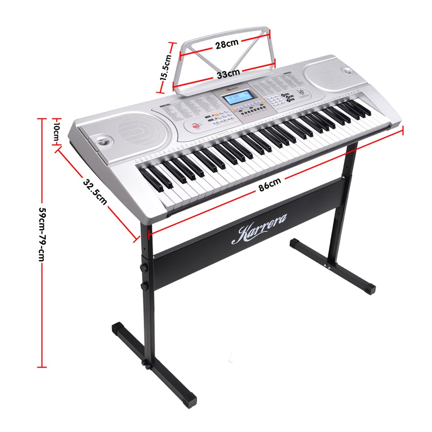 Karrera 61 Keys Electronic Keyboard Teaching Piano with Electric Stand in Silver CHJ-61