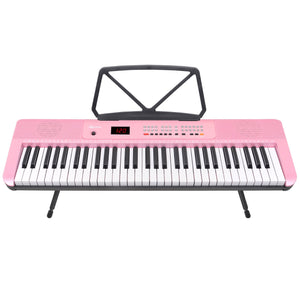 Karrera 61-Key Electronic Piano Keyboard with LED and Folding Stand in Pink CHJ-SD1