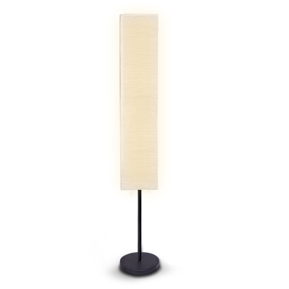 A floor lamp with a metal base and a white, wrinkled paper shade.