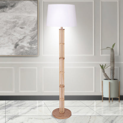 Sarantino Rattan Floor Lamp With Ghost-White Linen Shade