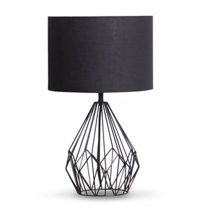 Black geometric lamp with a dark gray shade on a white background