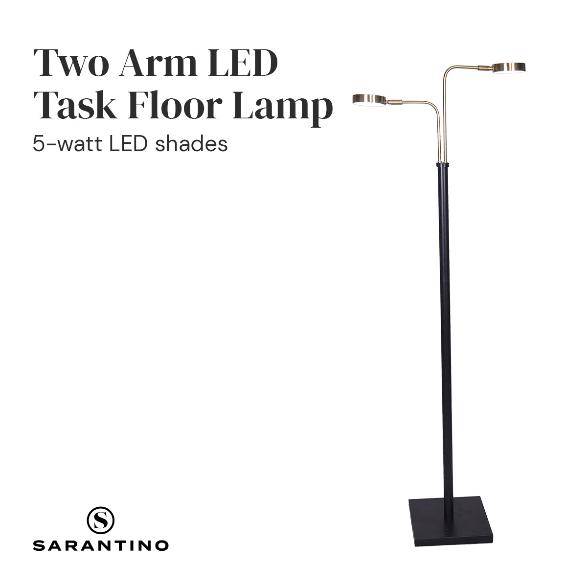 Sarantino LED Metal Floor Lamp with 2 Lights Gold and Black Finish