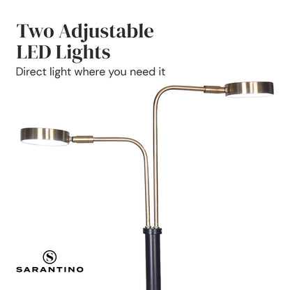 Sarantino LED Metal Floor Lamp with 2 Lights Gold and Black Finish