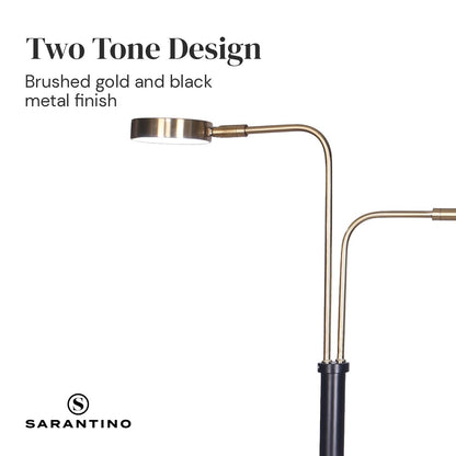 Sarantino LED Metal Floor Lamp with 2 Lights Gold and Black Finish