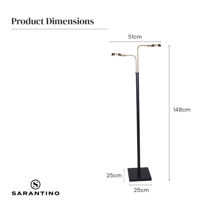 Sarantino LED Metal Floor Lamp with 2 Lights Gold and Black Finish