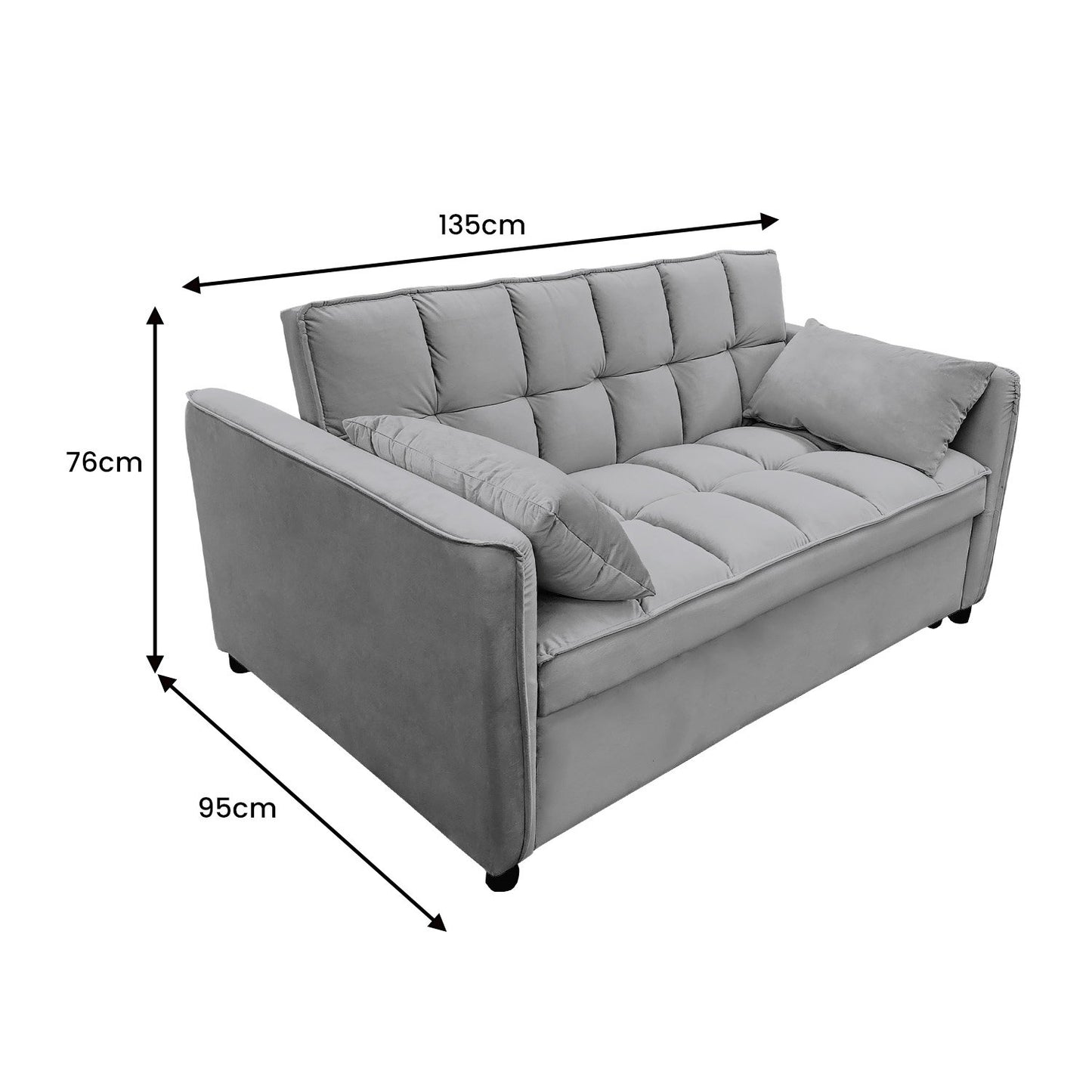 Sarantino Quincy 2-Seater Velvet Sofa Bed in Dark Grey