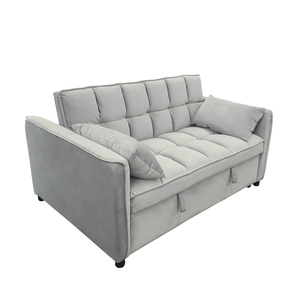 Gray sofa bed with cushions on a white background