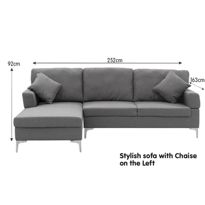 Sarantino Linen Corner Sofa Lounge L-shape Dark Grey