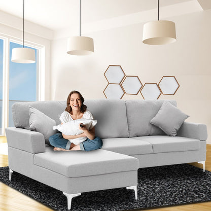 Sarantino Linen Corner Sofa Lounge L-shape Light Grey